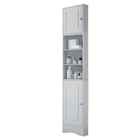 Multi-Functional Tall Corner Bathroom Storage Cabinet With Two Doors, Adjustable Shelves, And Open Shelf - Elegant White Finish