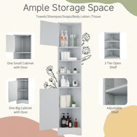 Multi-Functional Tall Corner Bathroom Storage Cabinet With Two Doors, Adjustable Shelves, And Open Shelf - Elegant White Finish