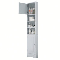 Multi-Functional Tall Corner Bathroom Storage Cabinet With Two Doors, Adjustable Shelves, And Open Shelf - Elegant White Finish