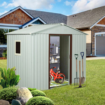 Spacious 6ft X 5ft Outdoor Metal Shed With Window In White - Durable Storage Solution For Garden Tools And Equipment