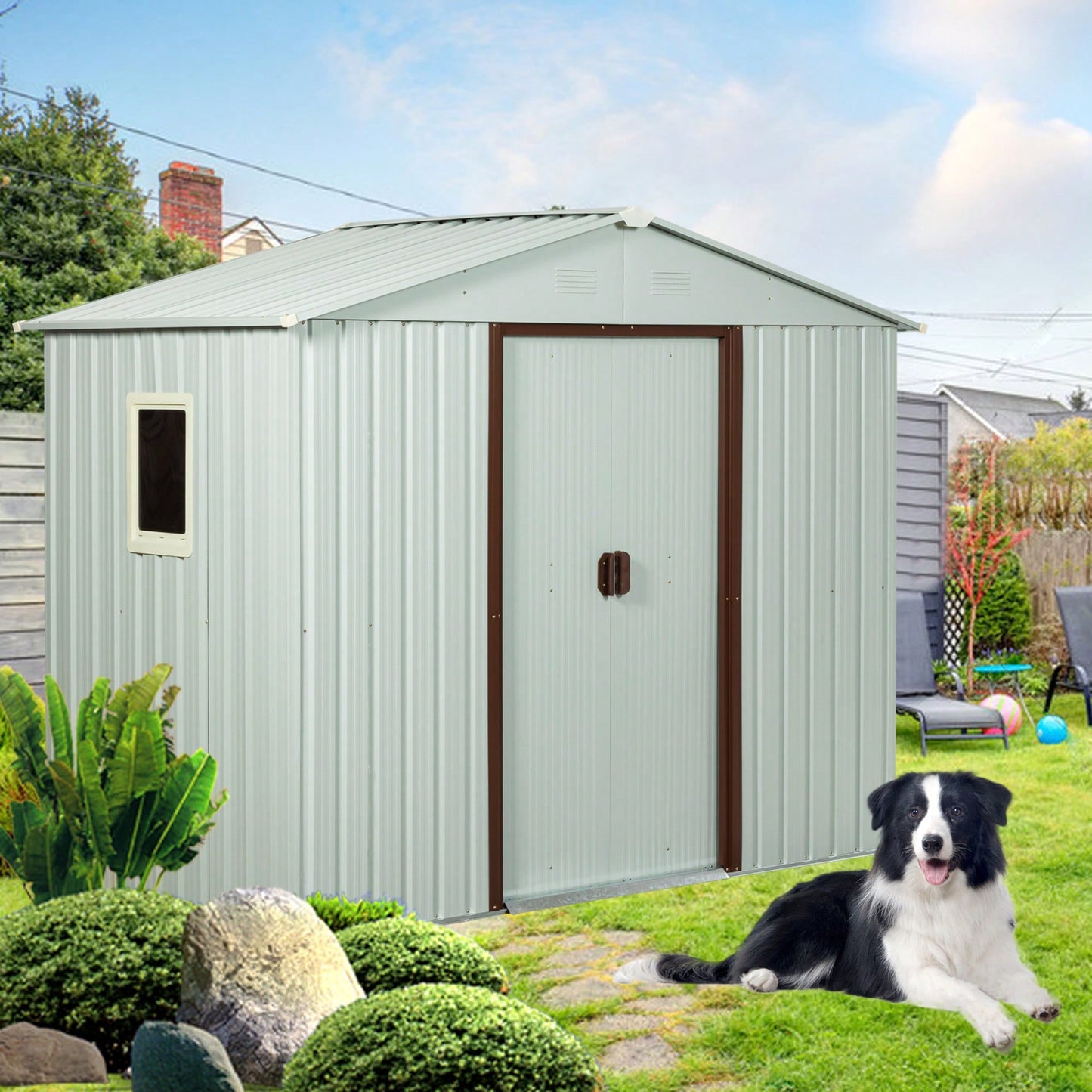 Spacious 6ft X 5ft Outdoor Metal Shed With Window In White - Durable Storage Solution For Garden Tools And Equipment