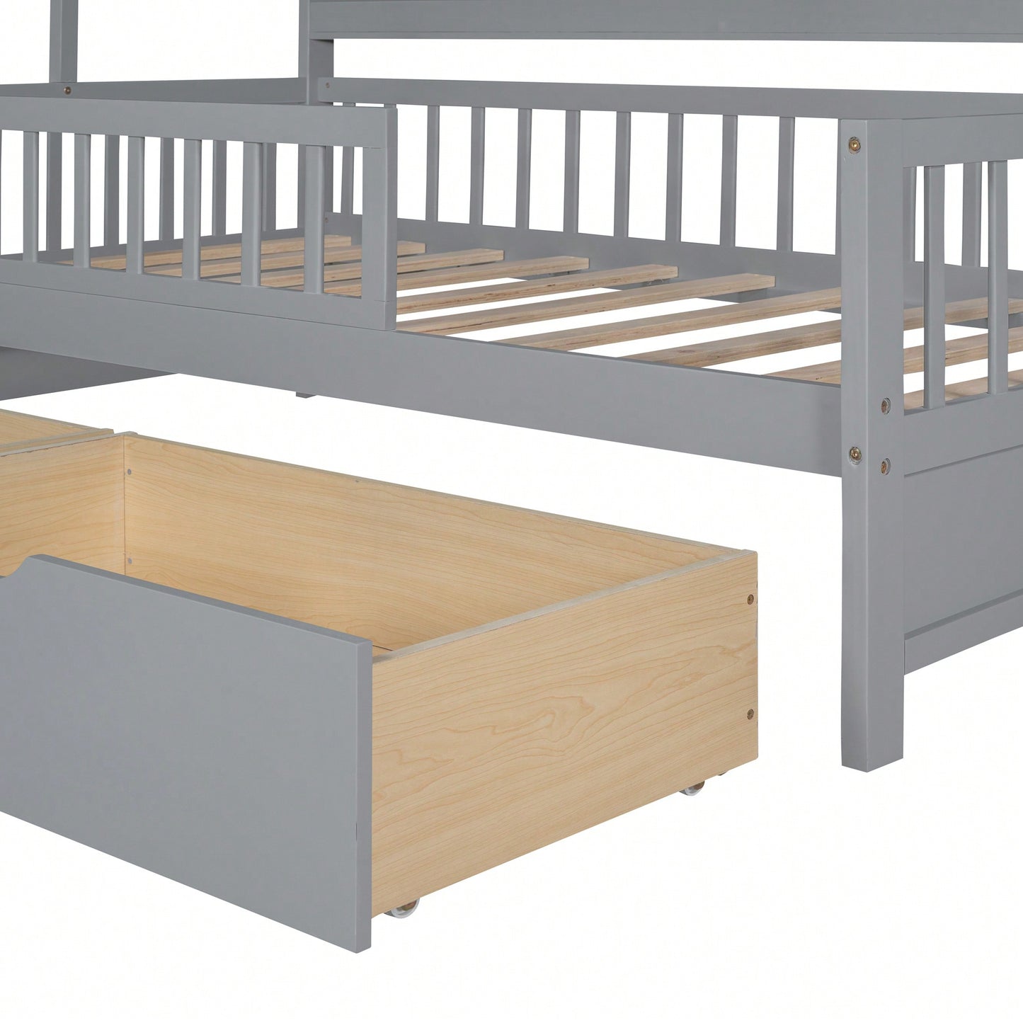 Cozy Twin Size Wooden House Bed With Storage Drawers And Shelf For Kids - Gray Design