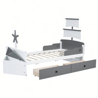 Stylish Twin Size Boat-Shaped Platform Bed With Storage Drawers - Gray Bedroom Furniture Solution