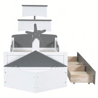 Stylish Twin Size Boat-Shaped Platform Bed With Storage Drawers - Gray Bedroom Furniture Solution