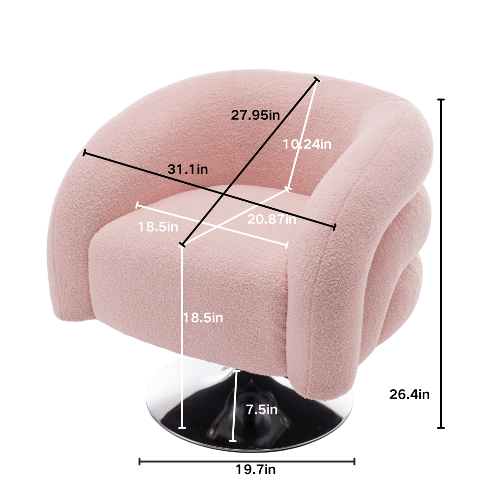 Contemporary Pink Swivel Sofa Chair - Plush Teddy Upholstered Reading Chair For Living Room, Bedroom, Or Cozy Corner