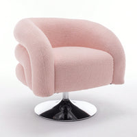 Contemporary Pink Swivel Sofa Chair - Plush Teddy Upholstered Reading Chair For Living Room, Bedroom, Or Cozy Corner