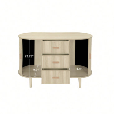 Modern Sideboard Buffet Storage Cabinet With Tambour Doors, 3 Drawers, And 2 Doors - Stylish Accent Cabinet For Living And Dining Rooms