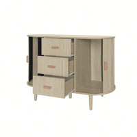 Modern Sideboard Buffet Storage Cabinet With Tambour Doors, 3 Drawers, And 2 Doors - Stylish Accent Cabinet For Living And Dining Rooms