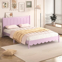 Retro Pink Queen Size Wood Platform Bed Frame With Rectangular Headboard – No Box Spring Needed