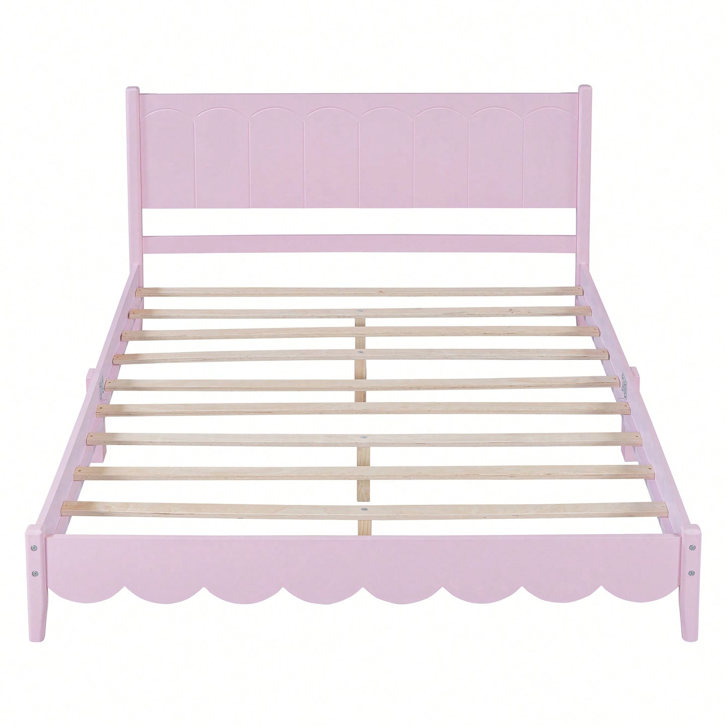 Retro Pink Queen Size Wood Platform Bed Frame With Rectangular Headboard – No Box Spring Needed