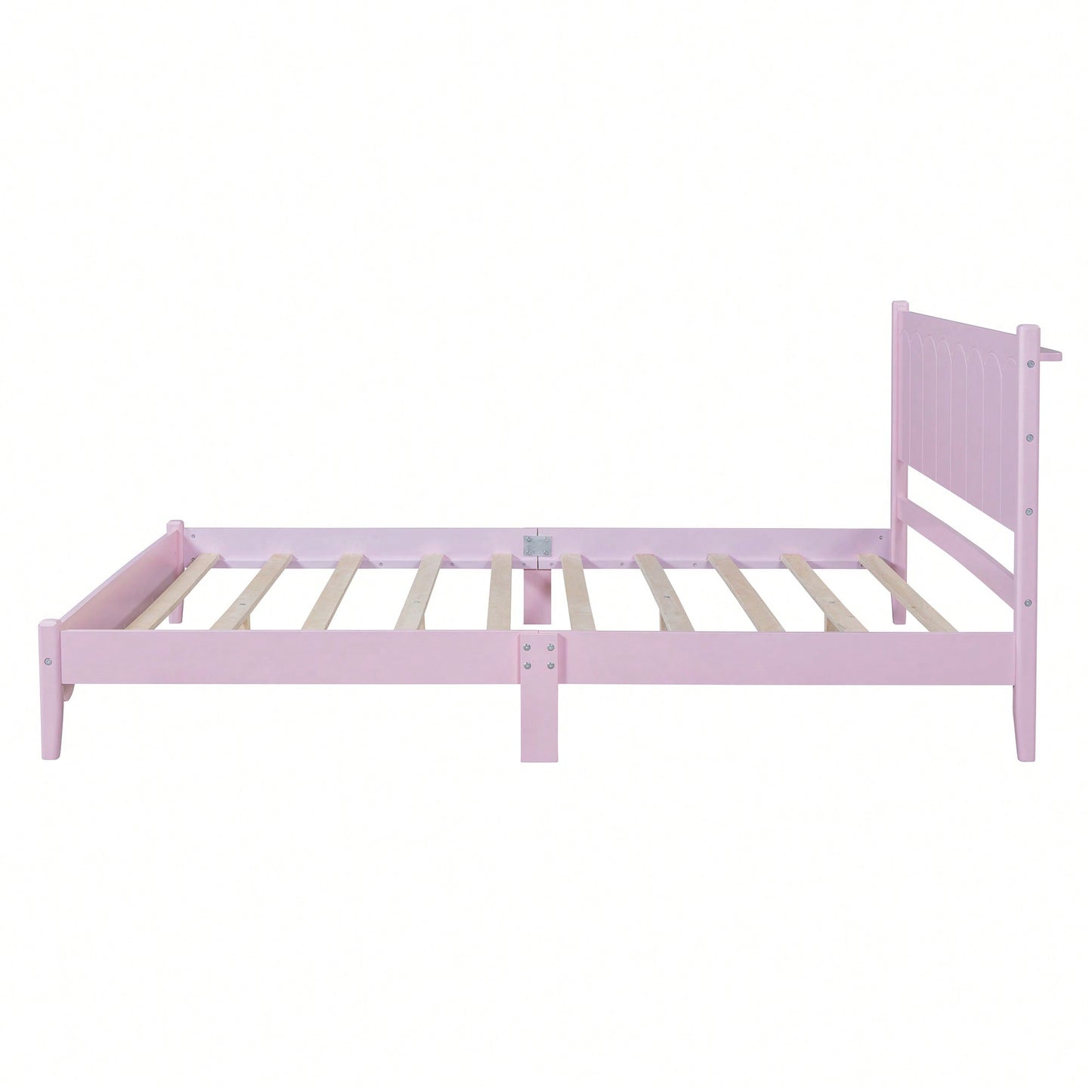 Retro Pink Queen Size Wood Platform Bed Frame With Rectangular Headboard – No Box Spring Needed