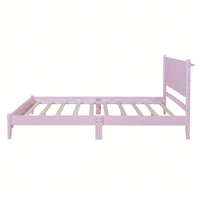 Retro Pink Queen Size Wood Platform Bed Frame With Rectangular Headboard – No Box Spring Needed