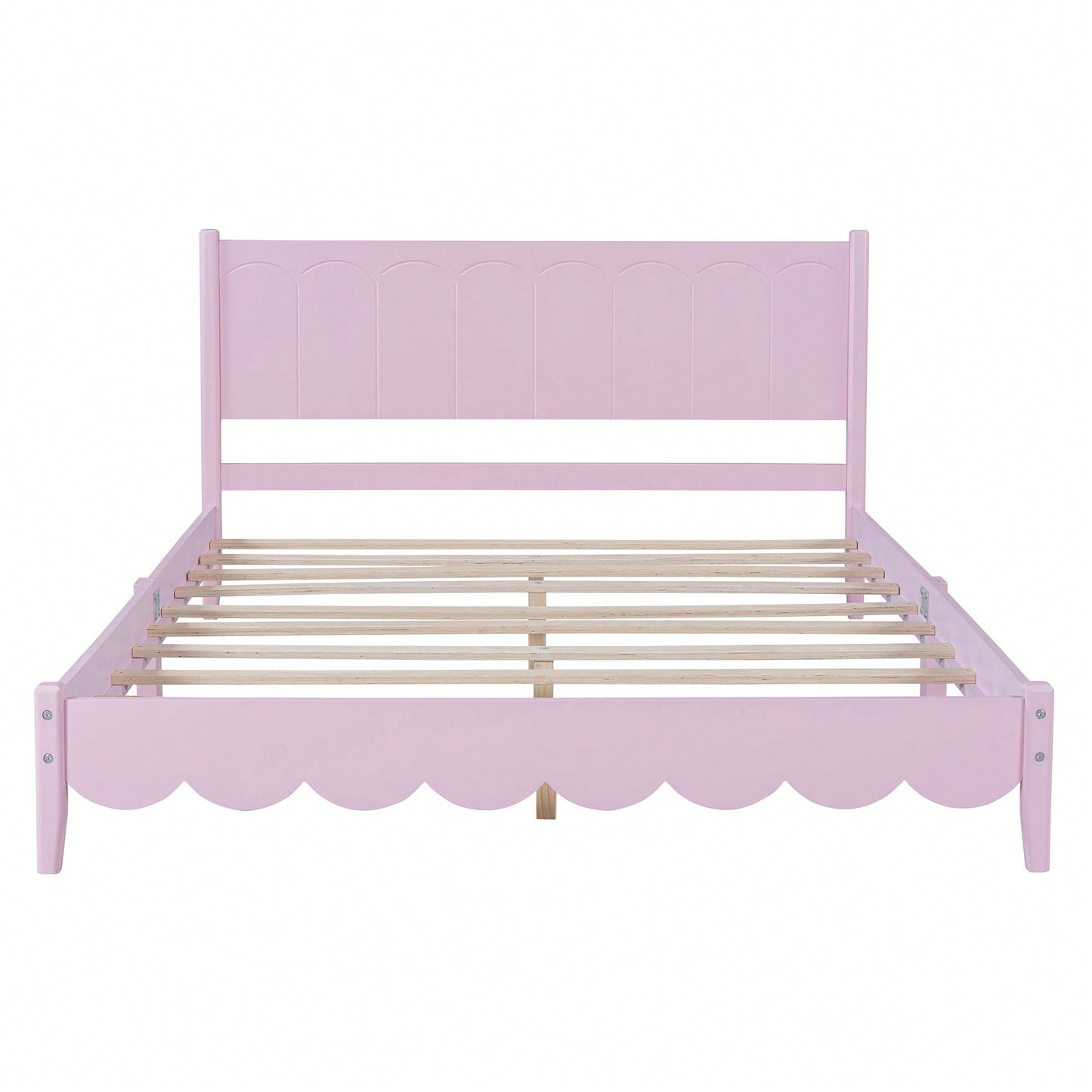 Retro Pink Queen Size Wood Platform Bed Frame With Rectangular Headboard – No Box Spring Needed
