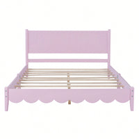 Retro Pink Queen Size Wood Platform Bed Frame With Rectangular Headboard – No Box Spring Needed