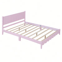 Retro Pink Queen Size Wood Platform Bed Frame With Rectangular Headboard – No Box Spring Needed