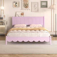 Retro Pink Queen Size Wood Platform Bed Frame With Rectangular Headboard – No Box Spring Needed
