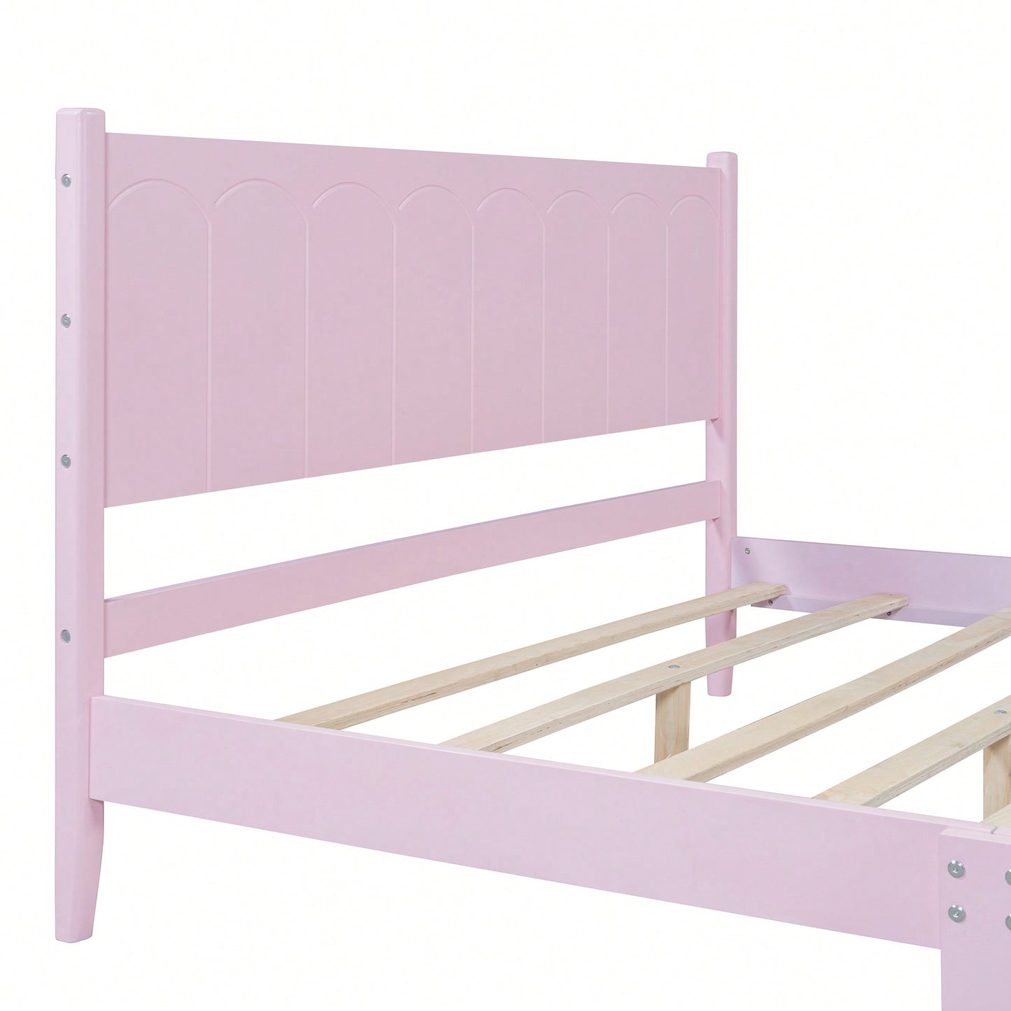 Retro Pink Queen Size Wood Platform Bed Frame With Rectangular Headboard – No Box Spring Needed