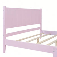Retro Pink Queen Size Wood Platform Bed Frame With Rectangular Headboard – No Box Spring Needed