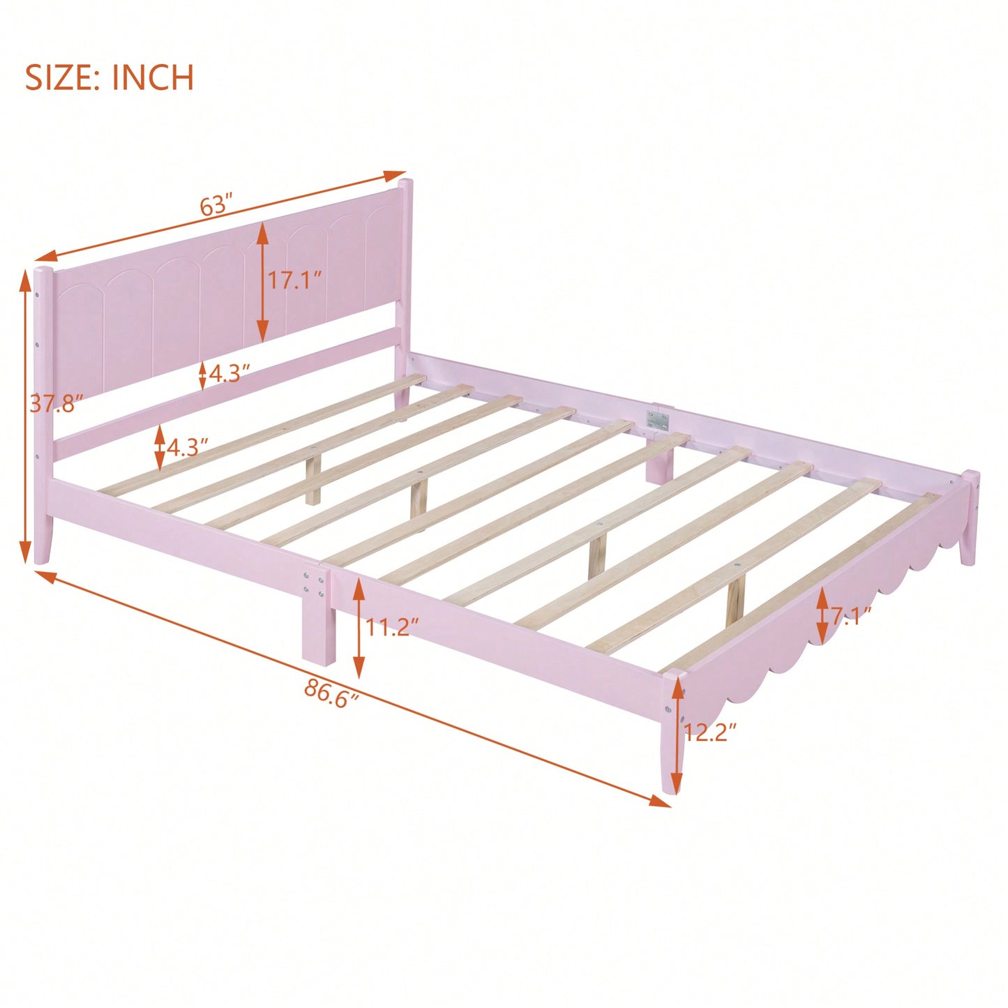 Retro Pink Queen Size Wood Platform Bed Frame With Rectangular Headboard – No Box Spring Needed