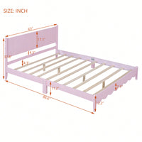 Retro Pink Queen Size Wood Platform Bed Frame With Rectangular Headboard – No Box Spring Needed