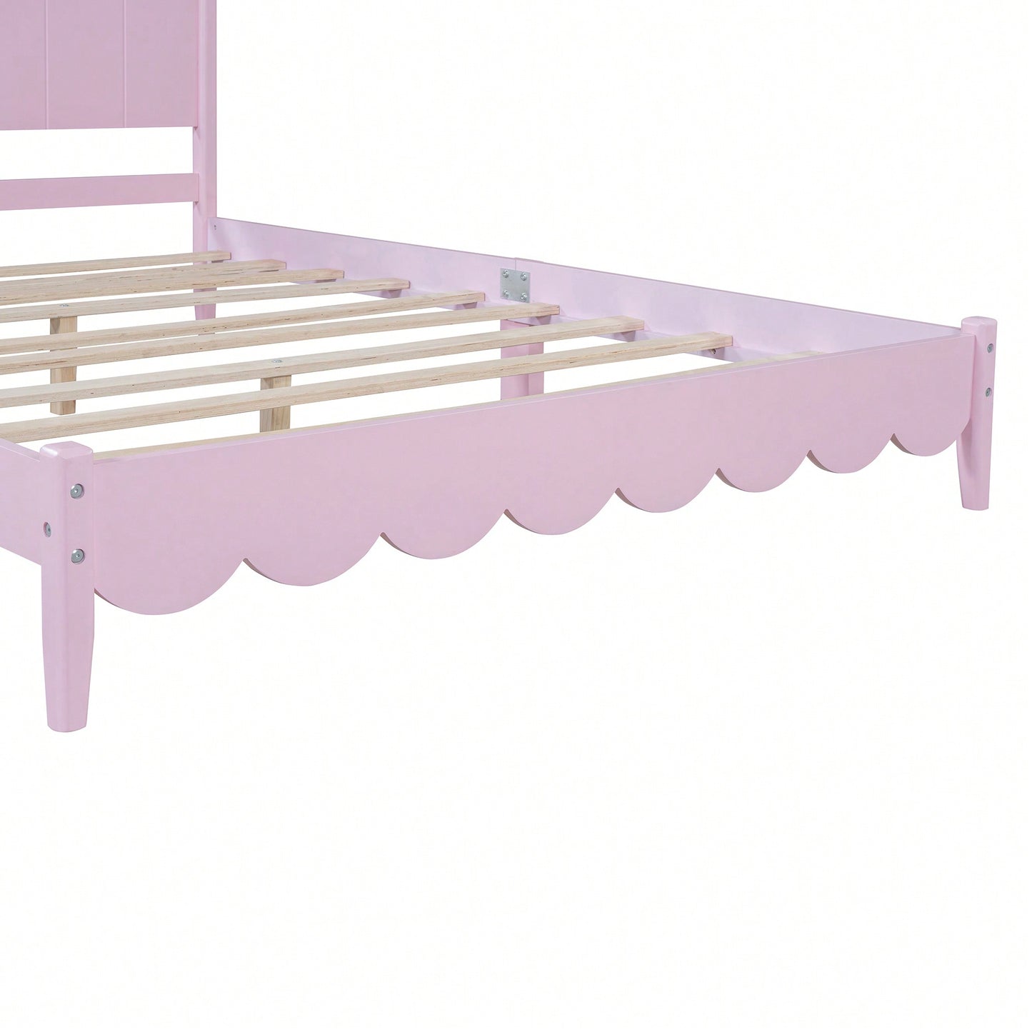 Retro Pink Queen Size Wood Platform Bed Frame With Rectangular Headboard – No Box Spring Needed