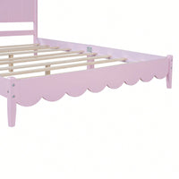Retro Pink Queen Size Wood Platform Bed Frame With Rectangular Headboard – No Box Spring Needed
