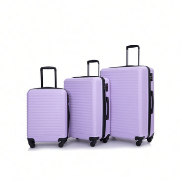 Lightweight 3-Piece ABS Luggage Set With Spinner Wheels And TSA Lock - Lavender Purple Travel Case (20/24/28)