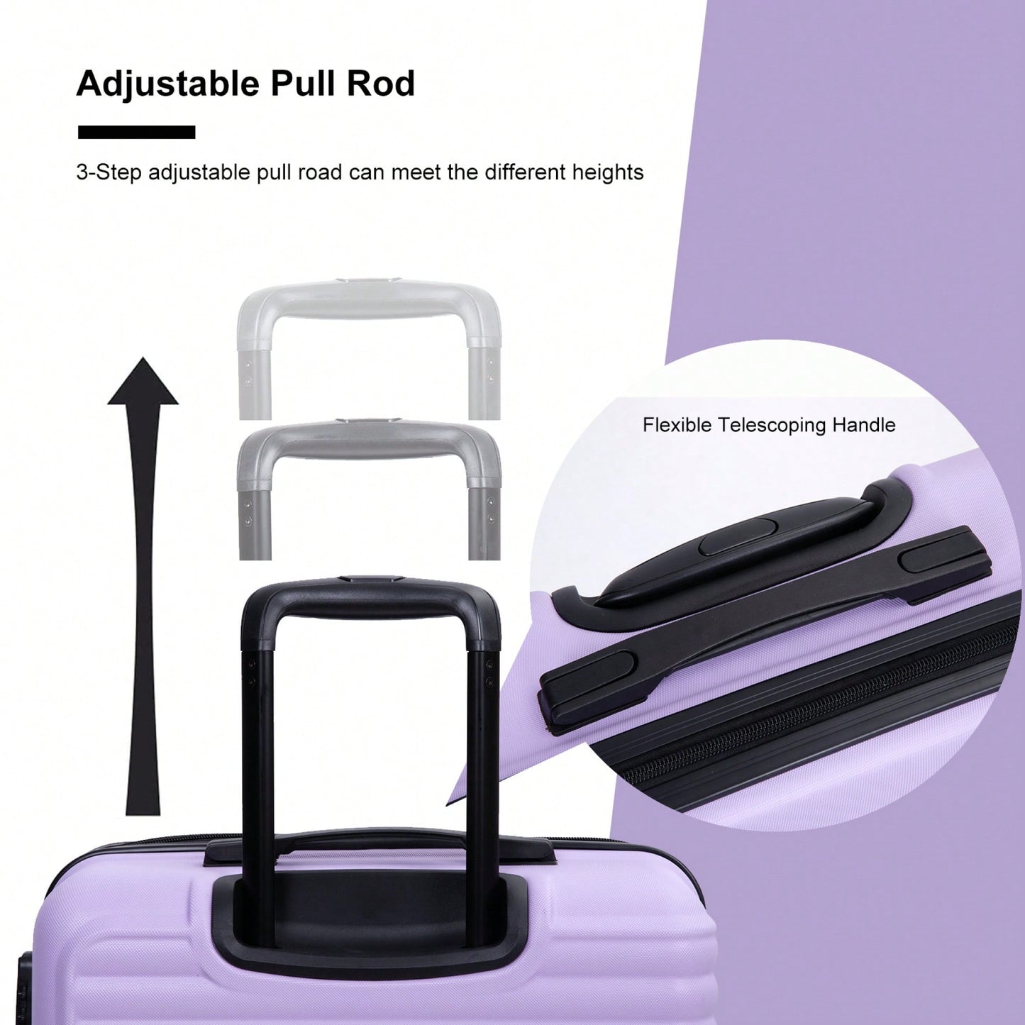 Lightweight 3-Piece ABS Luggage Set With Spinner Wheels And TSA Lock - Lavender Purple Travel Case (20/24/28)