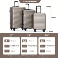 Stylish 3-Piece Lightweight Luggage Set With Spinner Wheels, Two Hooks & TSA Lock - Pink Suits For Travel (20/24/28)