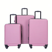 Stylish 3-Piece Lightweight Luggage Set With Spinner Wheels, Two Hooks & TSA Lock - Pink Suits For Travel (20/24/28)