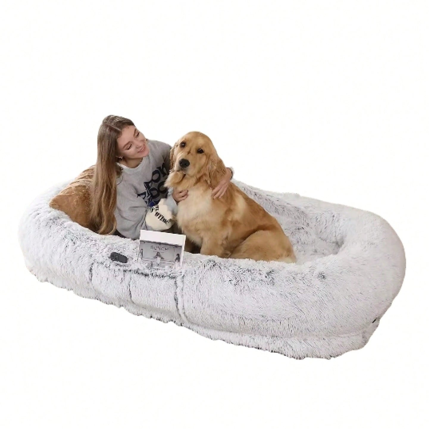 71''x40''x12'' Washable Faux Fur Human And Dog Bed - Orthopedic Comfort For Napping And Relaxing - Stylish Grey Design