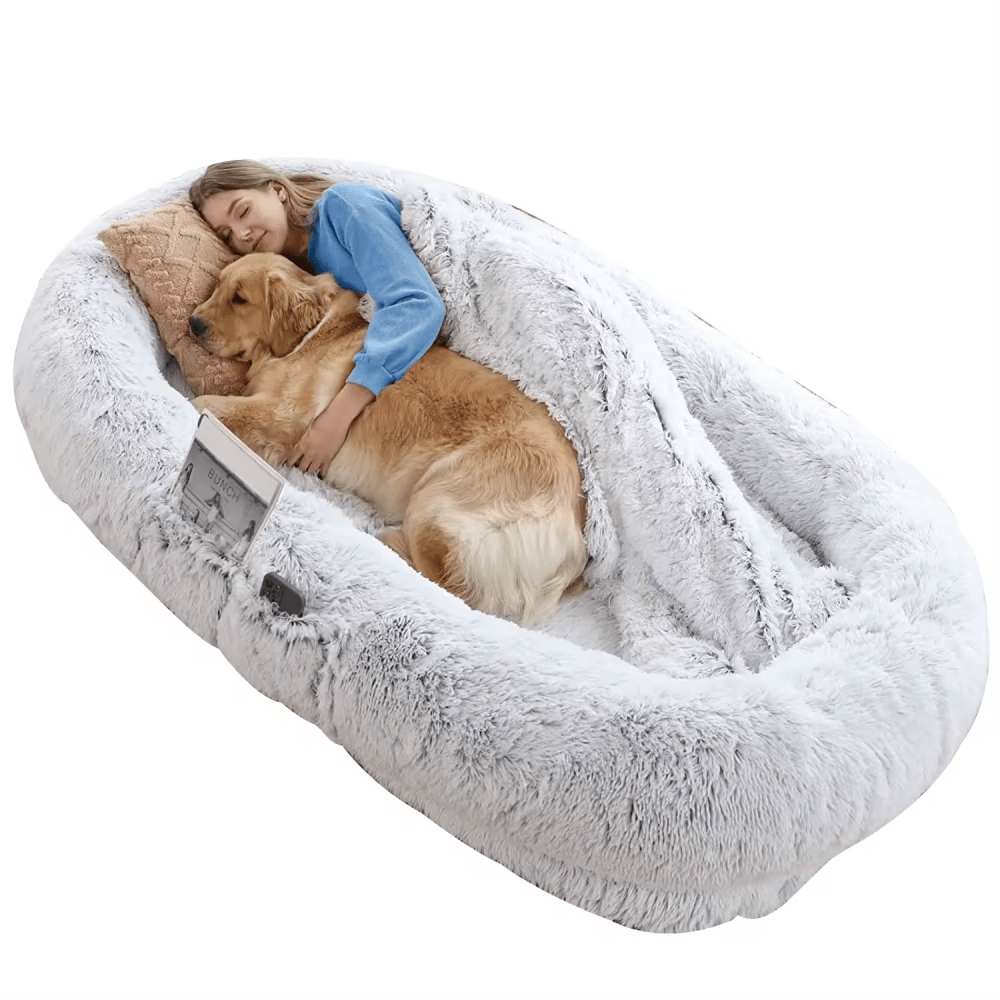 71''x40''x12'' Washable Faux Fur Human And Dog Bed - Orthopedic Comfort For Napping And Relaxing - Stylish Grey Design