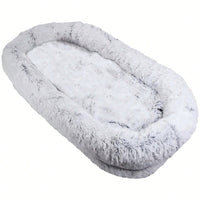 71''x40''x12'' Washable Faux Fur Human And Dog Bed - Orthopedic Comfort For Napping And Relaxing - Stylish Grey Design