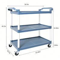 Heavy-Duty 3-Tier Rolling Utility Cart 350lbs Capacity for Home Office Restaurant Warehouse 40.9L x 19.6W x 41.3H