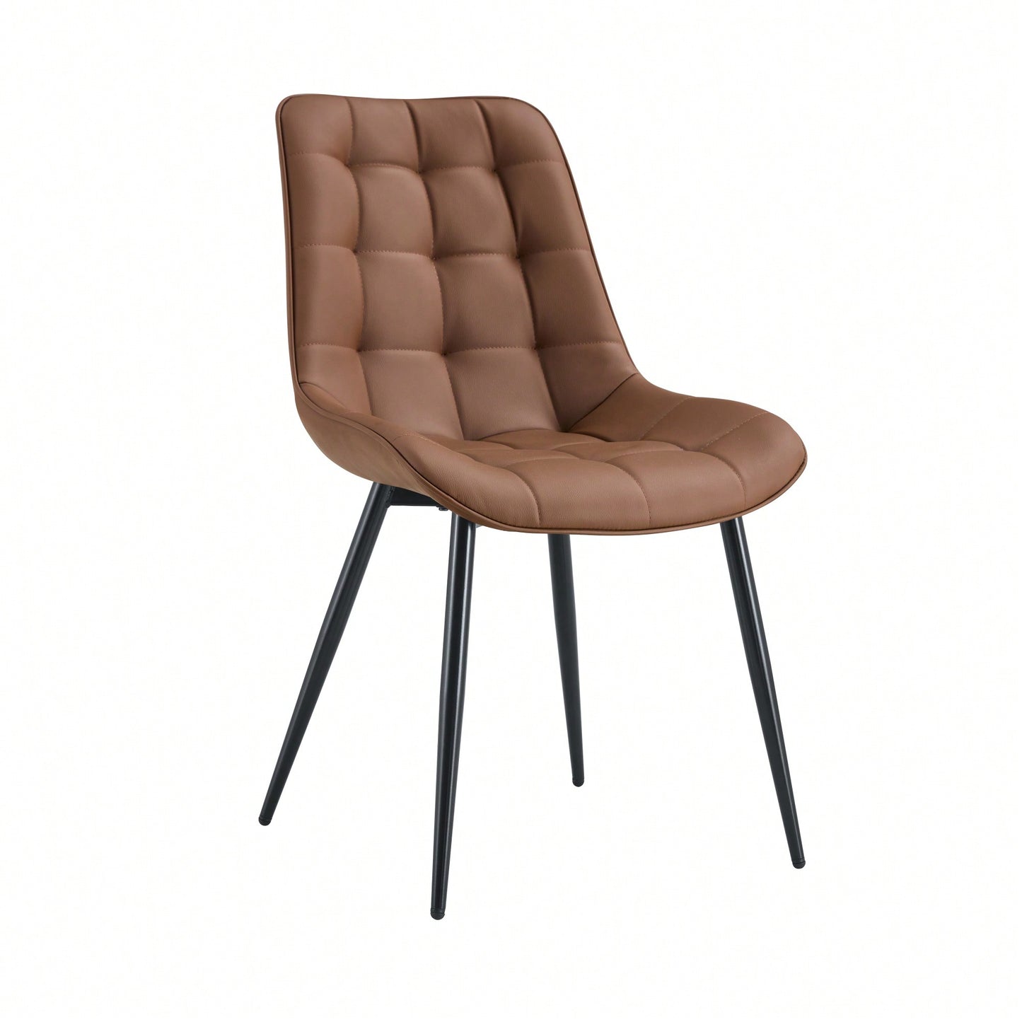 Elegant Brown Fabric Dining Chair With Chic Grid Design