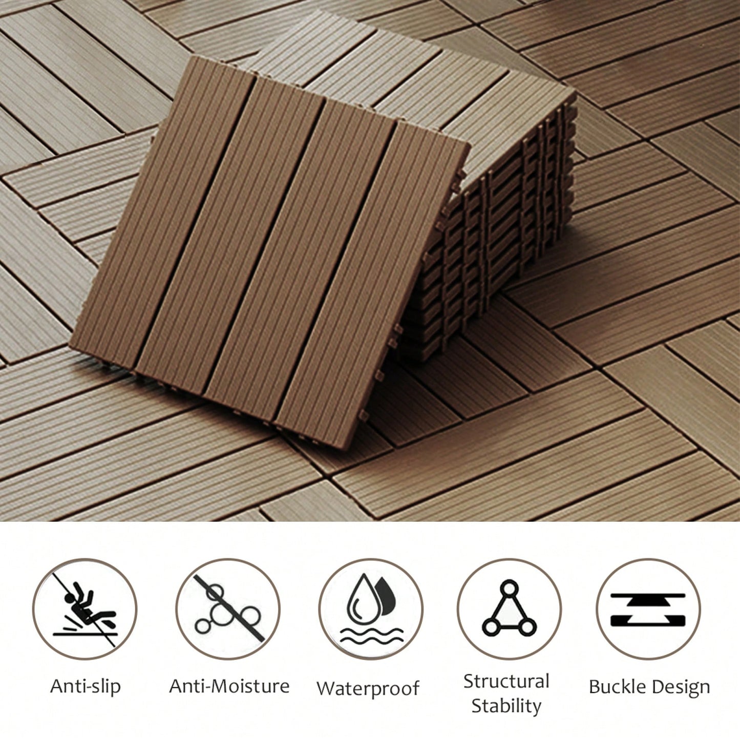 Durable Weather-Resistant Composite Deck Tiles 35-Piece Set for Indoor Outdoor Use Light Coffee 12x12 Inch Perfect for Patios and Balconies