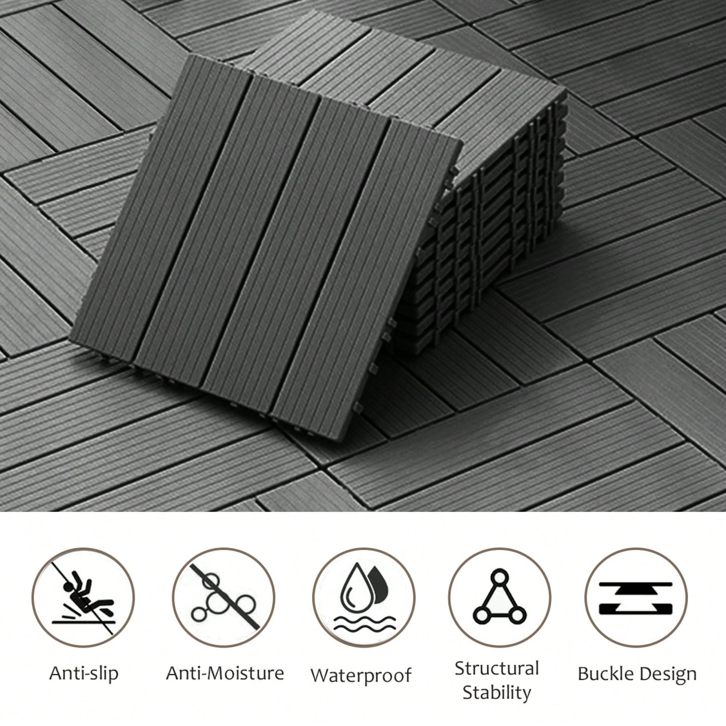 Durable Weather-Resistant Composite Deck Tiles 35-Piece Set for Indoor Outdoor Use Light Coffee 12x12 Inch Perfect for Patios and Balconies