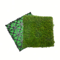 Interlocking Artificial Grass Tiles - 35pcs Self-Draining Fake Turf For Pet Friendly Indoor/Outdoor Flooring, 12x12in Grass Green