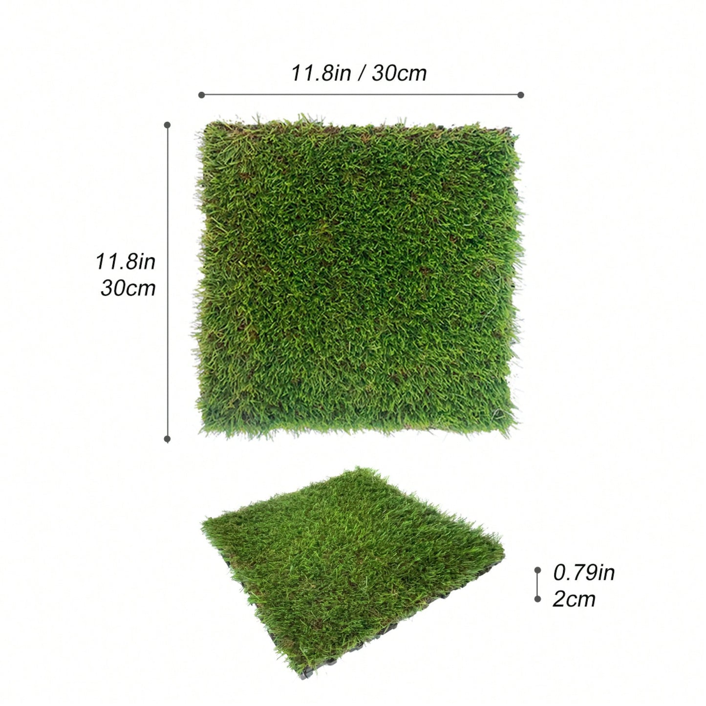 Interlocking Artificial Grass Tiles - 35pcs Self-Draining Fake Turf For Pet Friendly Indoor/Outdoor Flooring, 12x12in Grass Green