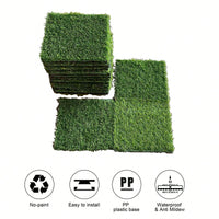 Interlocking Artificial Grass Tiles - 35pcs Self-Draining Fake Turf For Pet Friendly Indoor/Outdoor Flooring, 12x12in Grass Green