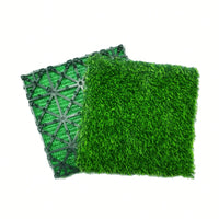 Interlocking Artificial Grass Tiles - 35pcs Self-Draining Fake Turf For Pet Friendly Indoor/Outdoor Flooring, 12x12in Grass Green