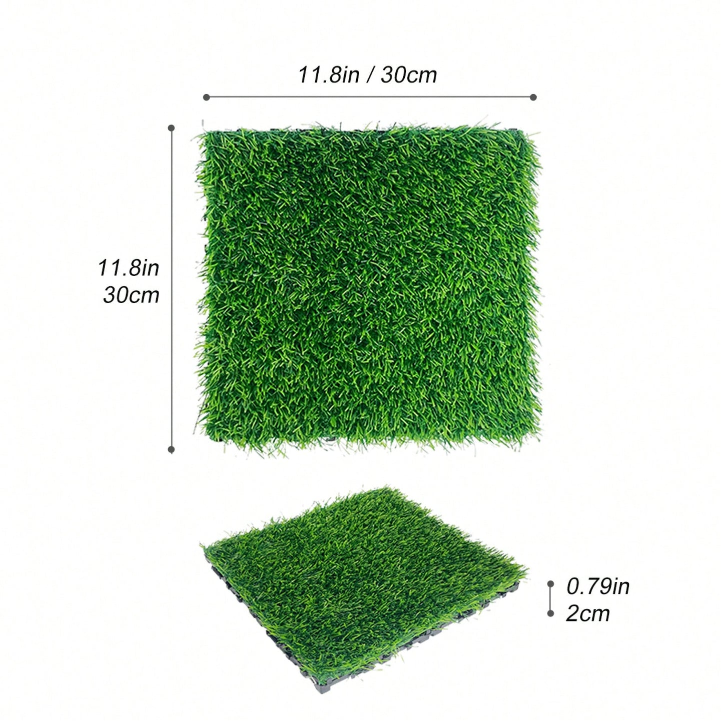 Interlocking Artificial Grass Tiles - 35pcs Self-Draining Fake Turf For Pet Friendly Indoor/Outdoor Flooring, 12x12in Grass Green