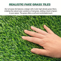 Interlocking Artificial Grass Tiles - 35pcs Self-Draining Fake Turf For Pet Friendly Indoor/Outdoor Flooring, 12x12in Grass Green