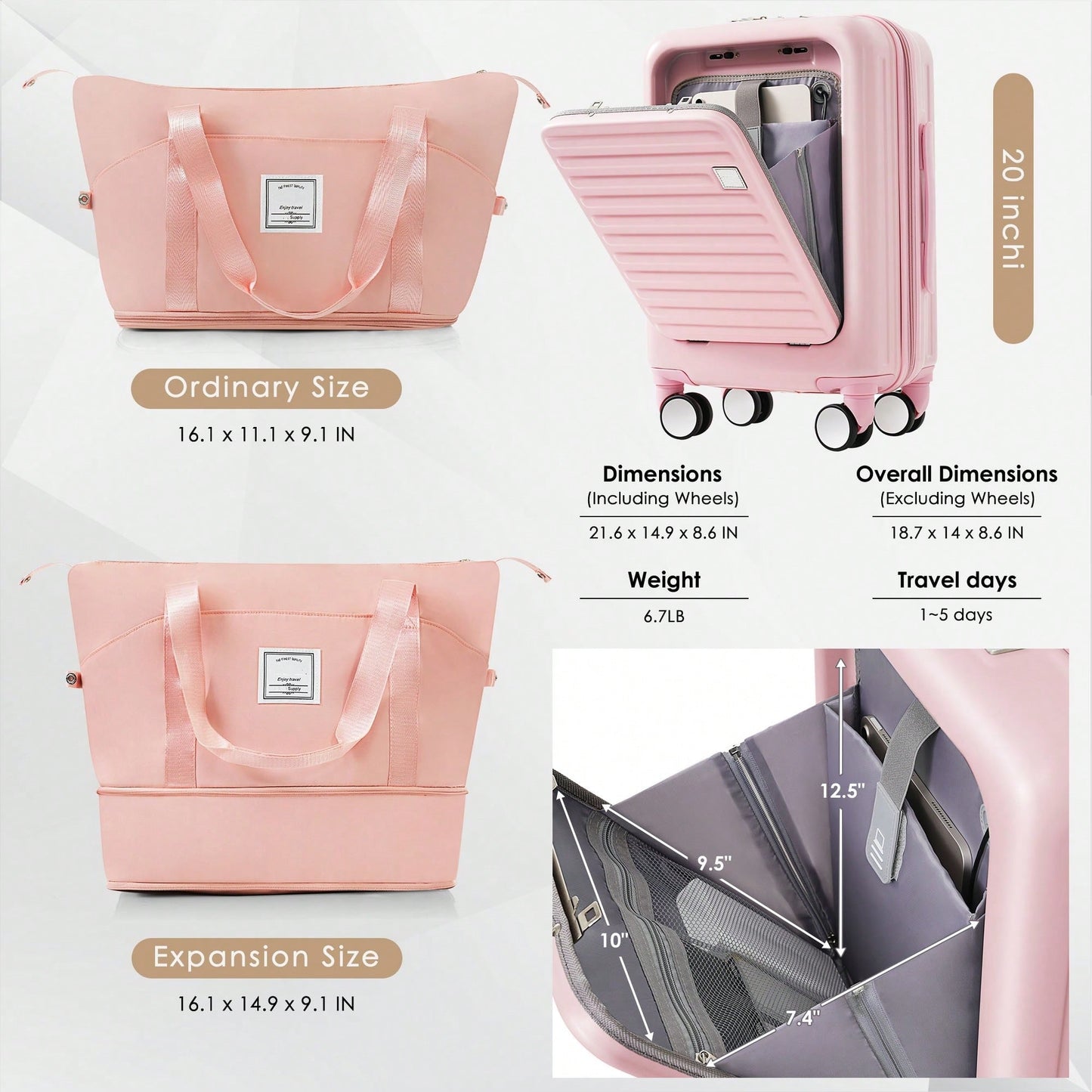 Expandable 4-Piece Luggage Set With USB Port And Cup Holder - Airline Certified Hard Shell Carry-On Bags In Ivory And Gold