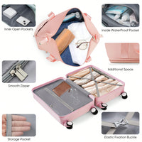 Expandable 4-Piece Luggage Set With USB Port And Cup Holder - Airline Certified Hard Shell Carry-On Bags In Ivory And Gold