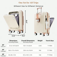 Expandable 4-Piece Luggage Set With USB Port And Cup Holder - Airline Certified Hard Shell Carry-On Bags In Ivory And Gold