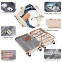 Expandable 4-Piece Luggage Set With USB Port And Cup Holder - Airline Certified Hard Shell Carry-On Bags In Ivory And Gold