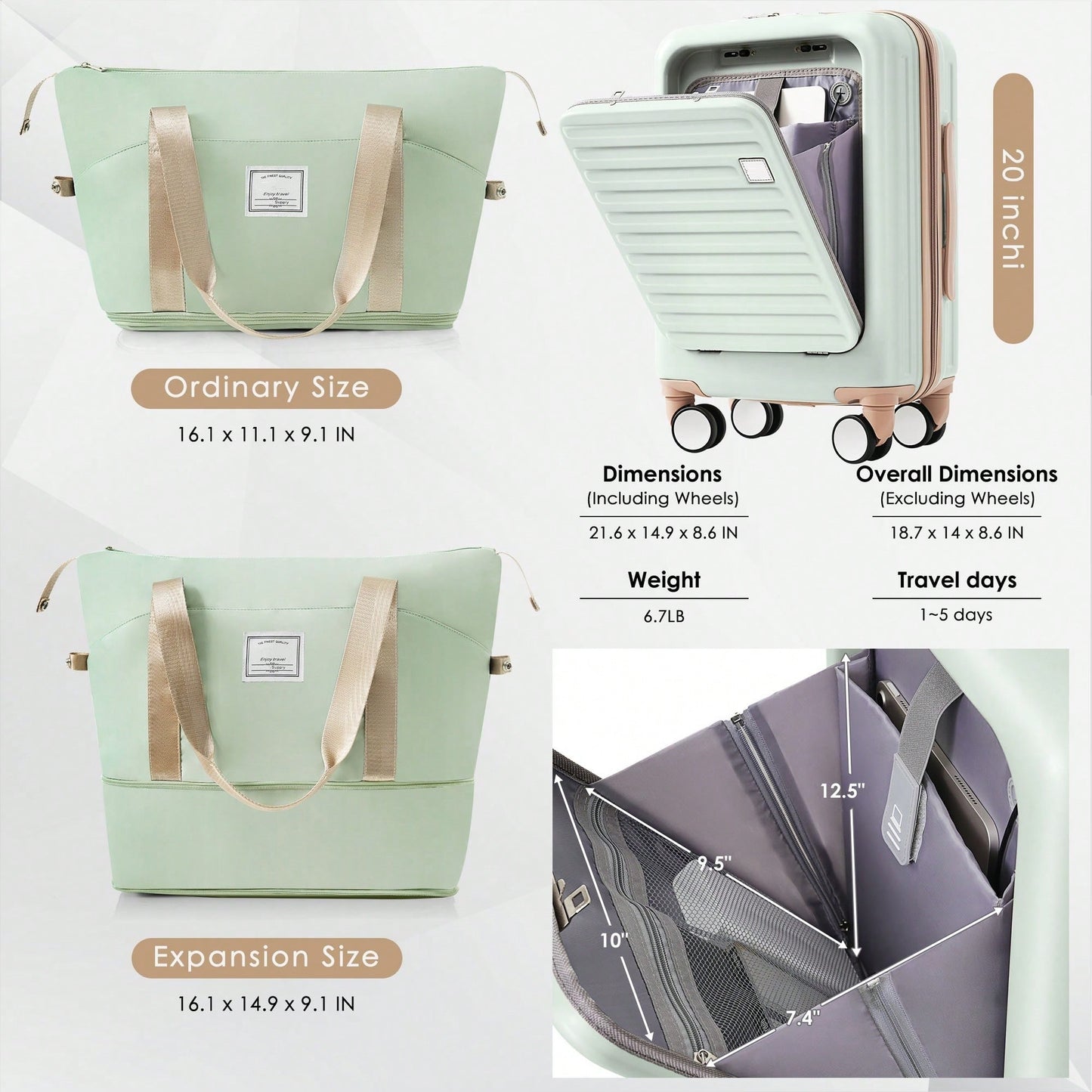 Expandable 4-Piece Luggage Set With USB Port And Cup Holder - Airline Certified Hard Shell Carry-On Bags In Ivory And Gold