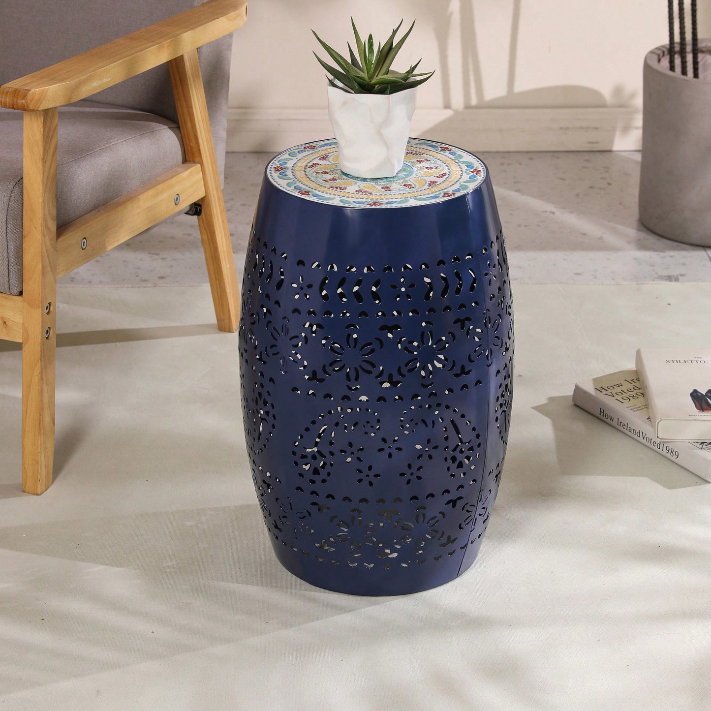 Elegant 12-Inch Dark Blue Side Table For Stylish Living Spaces