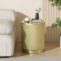 Elegant Gold Finish Round Side Table With Vertical Line Design For Modern Living Spaces